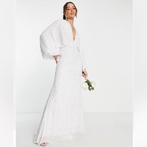 ASOS EDITION Ciara sequin kimono sleeve wedding dress in ivory